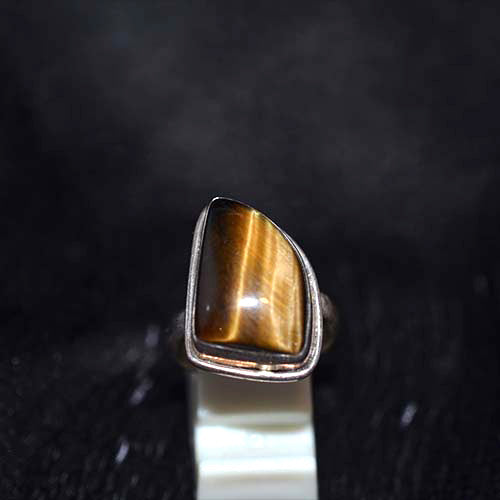 925 Sterling Silver Golden Tiger Eye Rectangle Ring