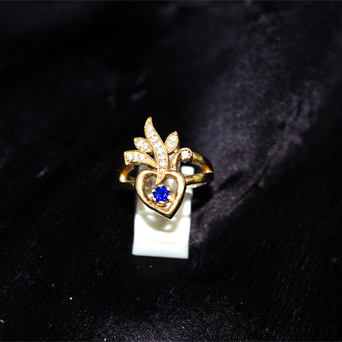 6 Carat Gold Plated Turkish Blue Cubic Zirconia Heart Wing Ring