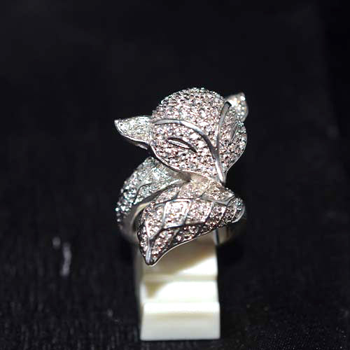 925 Sterling Silver Cubic Zirconia Pave Fox Motif Ring