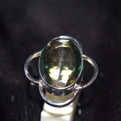 925 Sterling Silver Oval Bi-Color Quartz Clover Ring