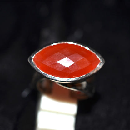 925 Sterling Silver Marquise Cut Carnelian Ring with Split Shank