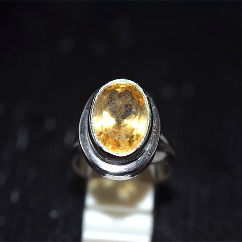 925 Sterling Silver Oval Citrine Double Bezel Ring