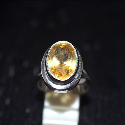 925 Sterling Silver Oval Citrine Double Bezel Ring
