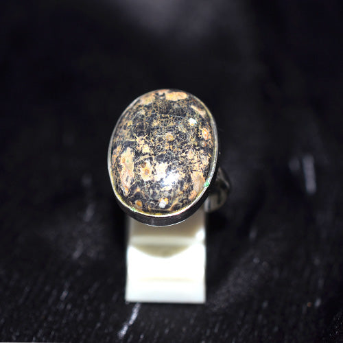 925 Sterling Silver Oval Dark Speckled Jasper Ring
