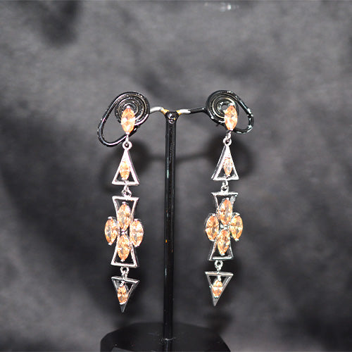 925 Sterling Silver Champagne Crystal Geometric Drop Earrings