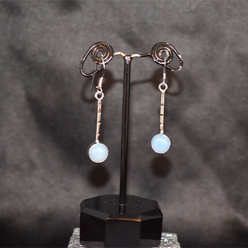 925 Sterling Silver Blue Chalcedony Bar Drop Earrings