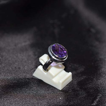 925 Sterling Silver Amethyst Double Bezel Ring