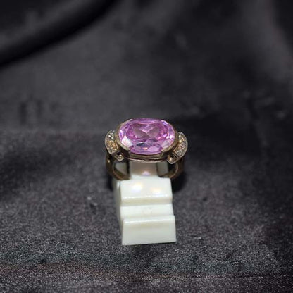 6 Carat Gold Plated Amethyst Oval Accent Ring
