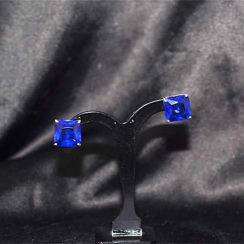 925 Sterling Silver Princess Cut Blue Gemstone Stud Earrings