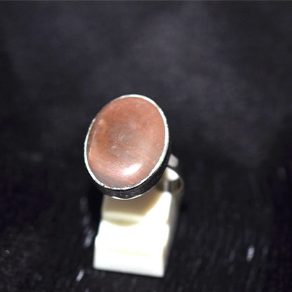 925 Sterling Silver Oval Peach Moonstone Ring