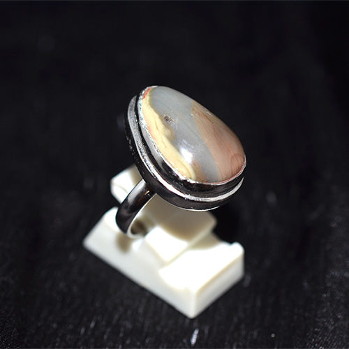 925 Sterling Silver Polychrome Jasper Teardrop Ring