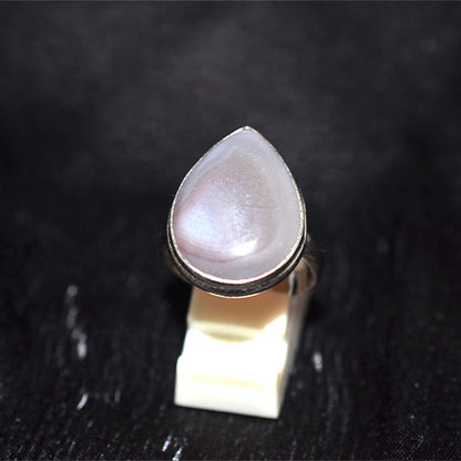 925 Sterling Silver Teardrop Lavender Lace Agate Ring