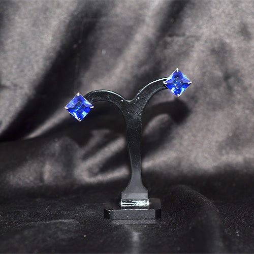 925 Sterling Silver Princess Cut Blue Sapphire Stud Earrings