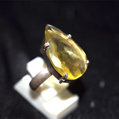 925 Sterling Silver Pear Cut Lemon Quartz Rustic Prong Set Ring
