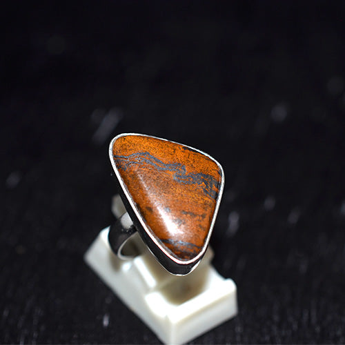 925 Sterling Silver Picture Jasper Triangle Ring