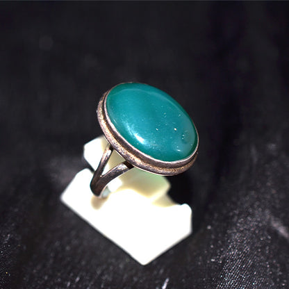 925 Sterling Silver Green Onyx Oval Ring