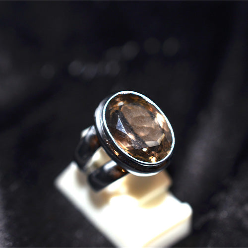 925 Sterling Silver Oval Faceted Smoky Quartz Turkish Ring