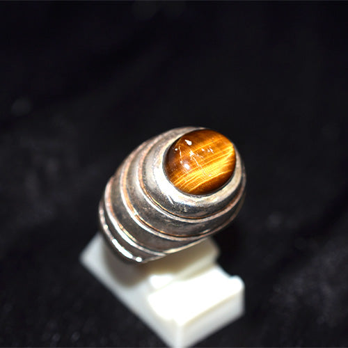 925 Sterling Silver Turkish Tiger's Eye Oval Wave Ring