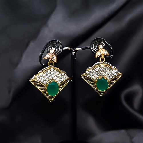 6 Carat Gold Plated Emerald Green Cz Fan Drop Earrings