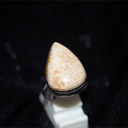 925 Sterling Silver Teardrop Speckled Jasper Ring