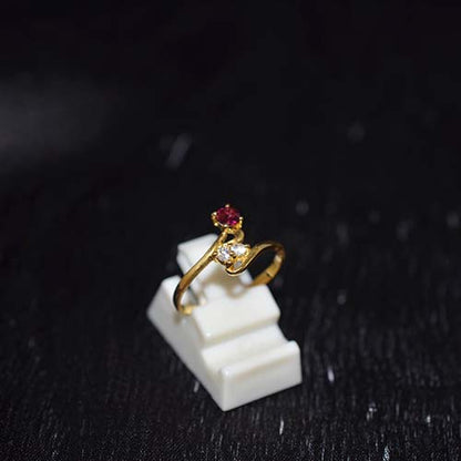 6 Carat Gold Plated Red and White Dual Stone Ring