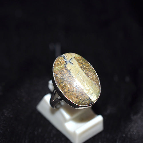 925 Sterling Silver Banded Picture Jasper Oval Ring