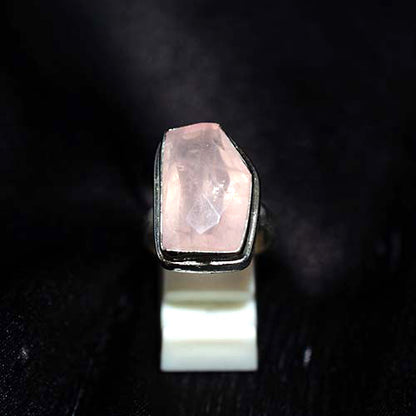 925 Sterling Silver Faceted Rose Quartz Coffin Shape Ring