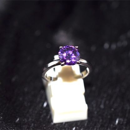925 Sterling Silver Round Amethyst Solitaire Ring