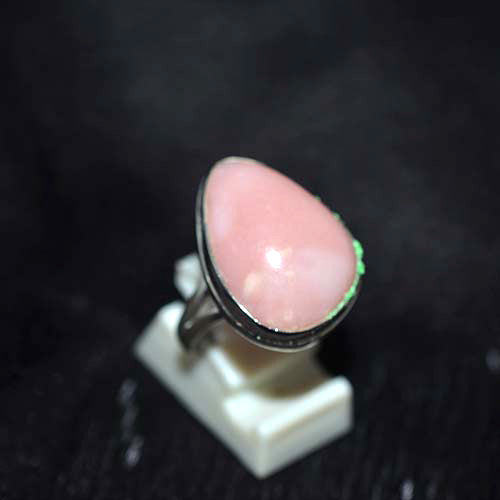 925 Sterling Silver Pink Opal Classic Teardrop Ring
