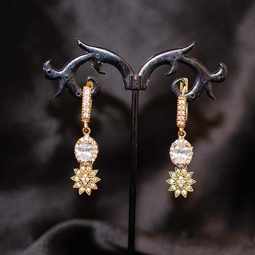 6 Carat Gold Plated White Quartz Starburst Drop Earrings