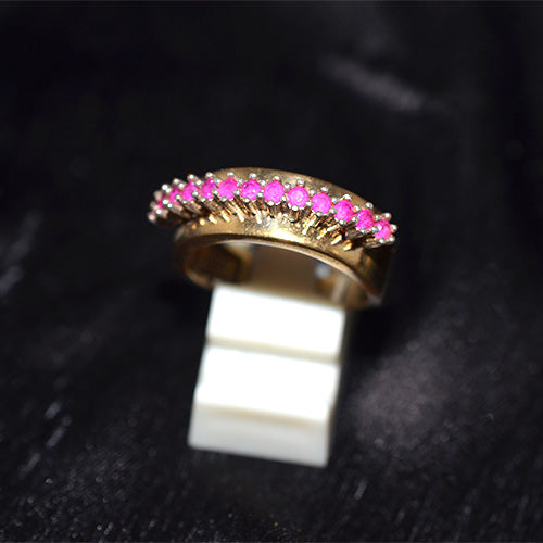 6 Carat Gold Plated Pink Ruby Row Textured Dome Ring