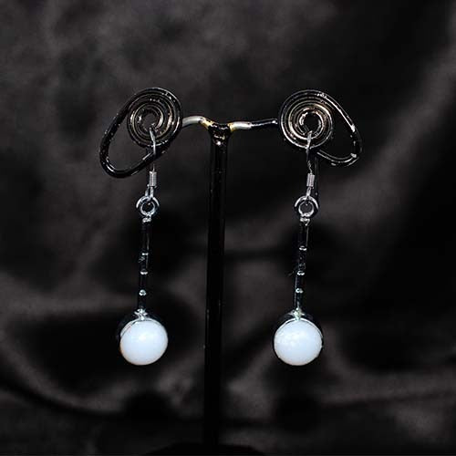 925 Sterling Silver White Agate Beaded Drop Earrings