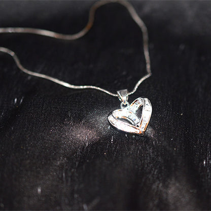 925 Sterling Silver Baguette Crystal Interlocking Heart Pendant
