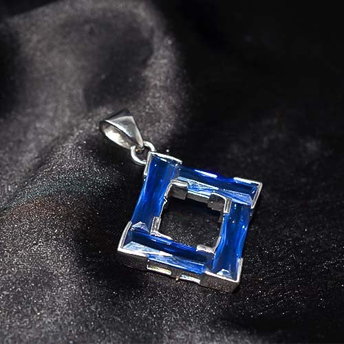 925 Sterling Silver Blue Topaz Open Square Pendant