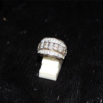 925 Sterling Silver Multi-Row Baguette and Princess-Cut Crystal Band Ring