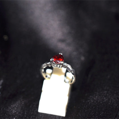 925 Sterling Silver Turkish Red Garnet Heart Ring