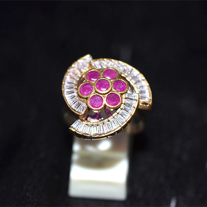 6 Carat Gold Plated Pink Ruby Baguette Swirl Ring