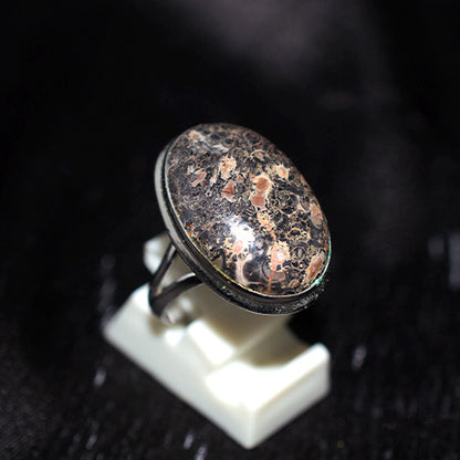 925 Sterling Silver Oval Fossil Coral Ring