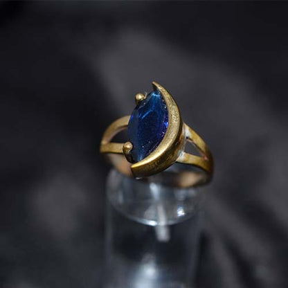 6 Carat Gold Plated Blue Marquise Modern Ring