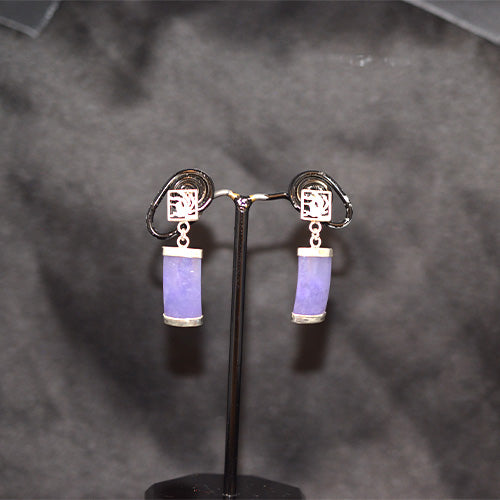 925 Sterling Silver Lavender Jade Cylinder Drop Earrings