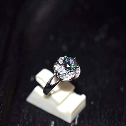 925 Sterling Silver Mystic Topaz Floral Halo Ring