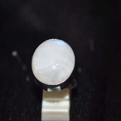 925 Sterling Silver Oval Rainbow Moonstone Wide Band Ring