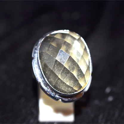 925 Sterling Silver Faceted Lemon Quartz Turkish Ring