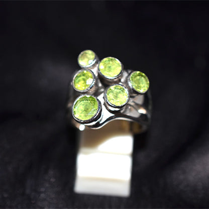 925 Sterling Silver Peridot Cluster Wide Band Ring