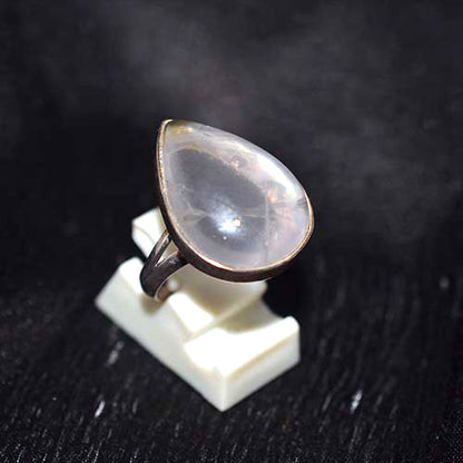 925 Sterling Silver Rose Quartz Teardrop Cabochon Ring