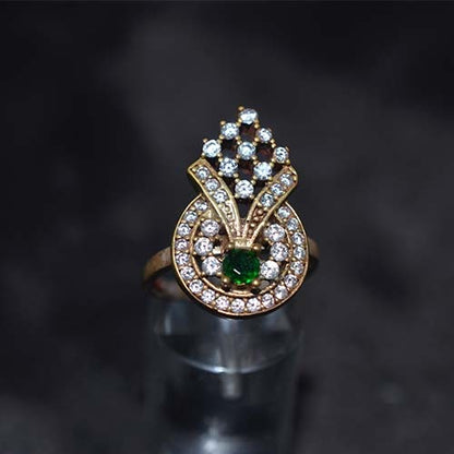 6 Carat Gold Plated Green and White Art Deco Statement Ring