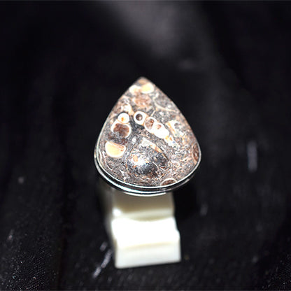 925 Sterling Silver Fossil Coral Teardrop Ring