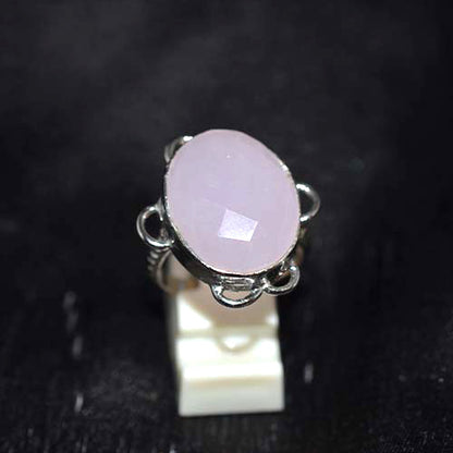925 Sterling Silver Faceted Rose Quartz Ornate Scroll Ring