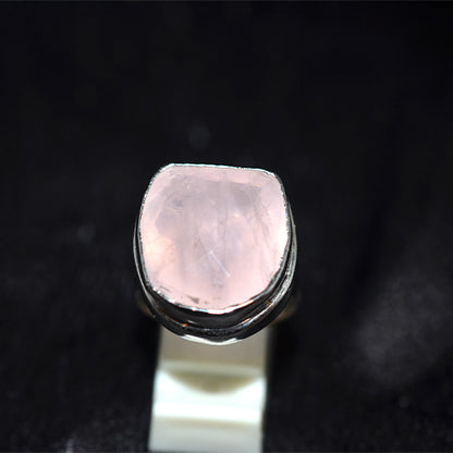 925 Sterling Silver Large Faceted Rose Quartz Ring