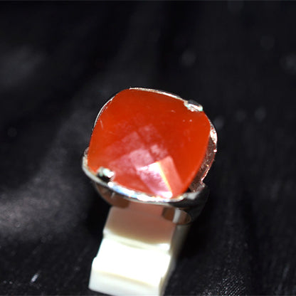 925 Sterling Silver Cushion Cut Carnelian Solitaire Ring